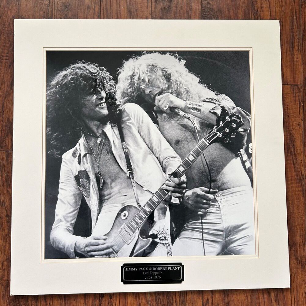 Led Zeppelin Jimmy Page Robert Plant Matted Photo Print 1976 B&W 20x20 Wall Art